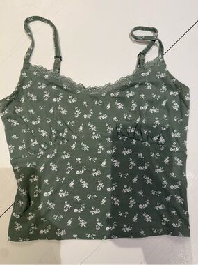 Hollister Olive Green Floral Lace-Trim Cami